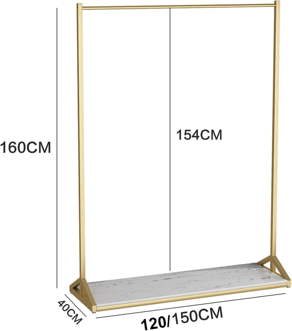 Gold Metal Clothing Rack for Hanging Clothes,Garment Rack Heavy Duty Clothes Rack Load 260 LBS, Freestanding Closet Organizer for Bedroom and Living Room, Large Capacity Coat Rack(150X40X160CM)