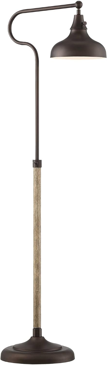 Franklin Iron Works Ferris Industrial Rustic Farmhouse Pharmacy Floor Lamp with USB Charging Port 57' Tall Bronze Faux Wood Grain Adjustable Metal Shade for Cottage Core Living Room Reading Bedroom