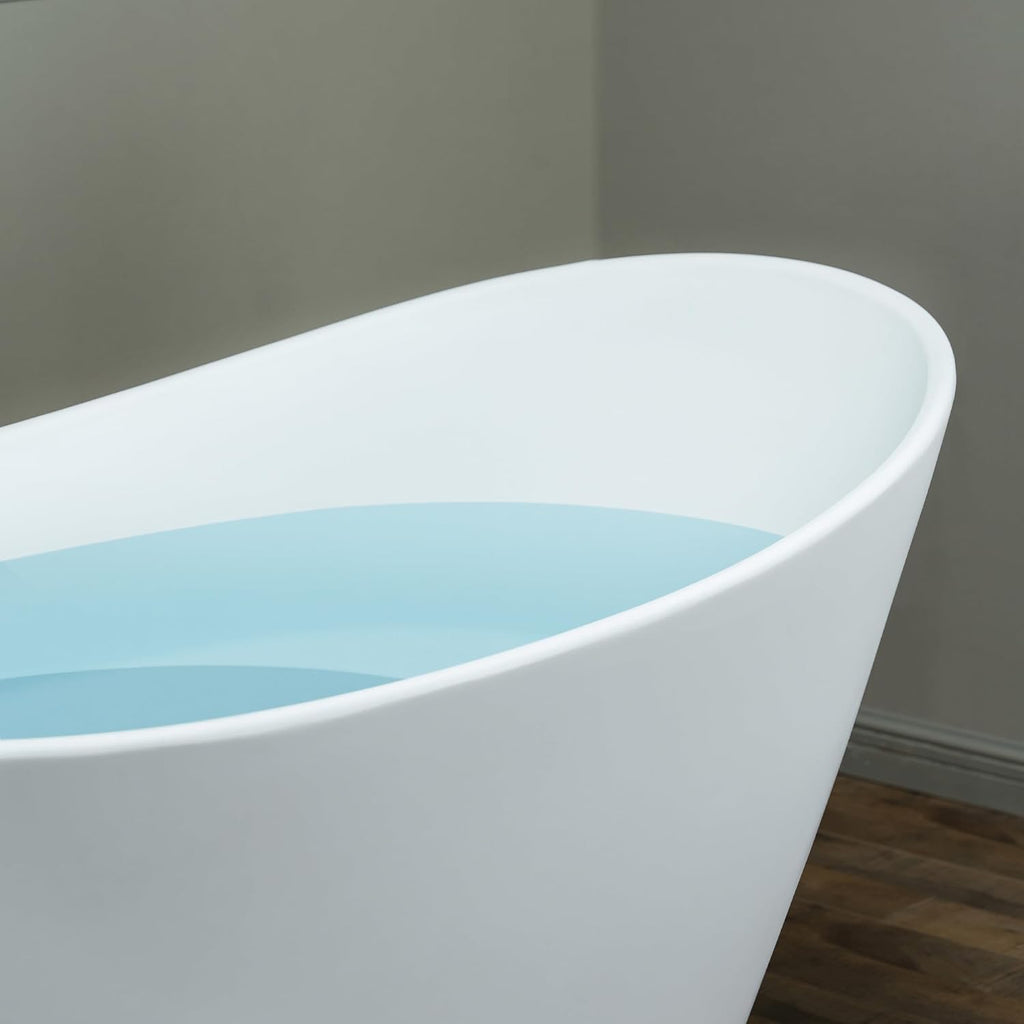 WOODBRIDGE 59 in. x 29.13 in. Stone Resin Luxury Contemporary Solid Surface Freestanding Bathtub in Matte White