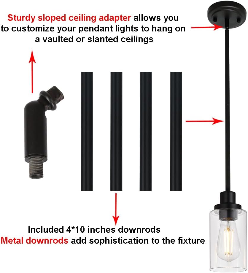 MELUCEE Kitchen Island Pendant Lighting 3 Pack Adjustable Black Hanging Ceiling Lamp with Clear Glass Shade for Bar Dining Room Corridor Living Room Bedside, 1-Light