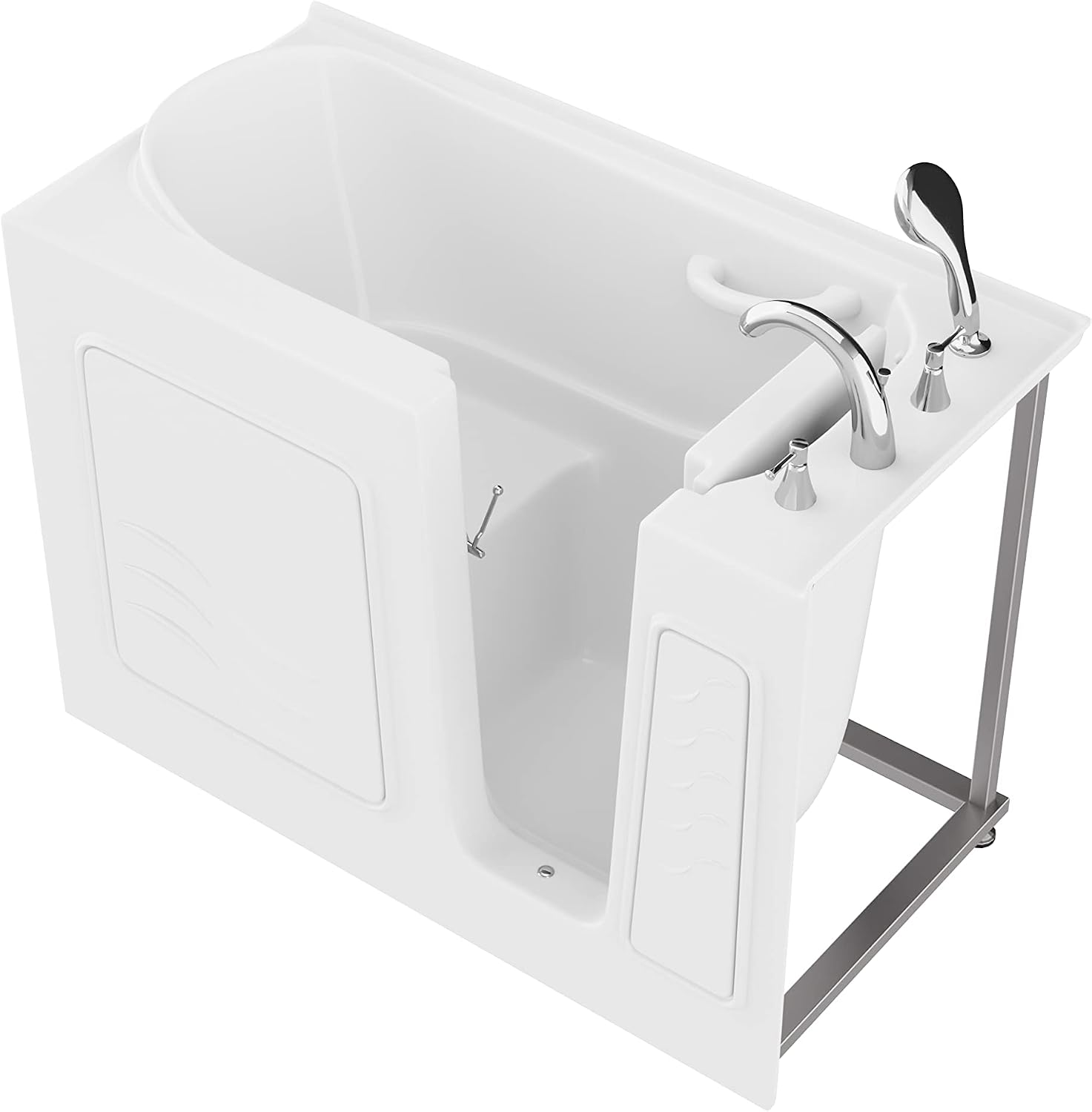 ANZZI Walk-In Bathtub 53 in x 26 in Right Drain Soaking Tub White Quick Fill Faucet Handheld Shower ADA Compliant Low Threshold Grab Bar Slip Resistant Acrylic Fiberglass Extension Kit | AMZ2653RWS