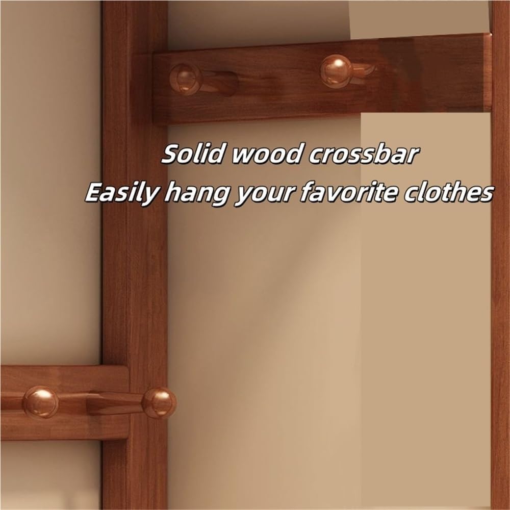 Wood Corner Coat Rack with Storage Shelf Clothing Rack Garment Racks with Rack for Entryway Living Room Solid Construction(White)