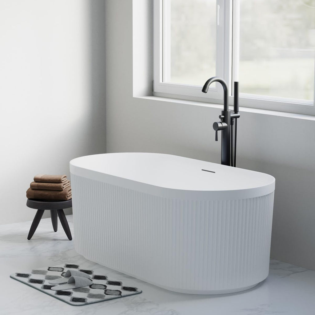 Dowell 59' x 30' Freestanding Bathtub, Acrylic Soaking Tubs, Fluted Design Oval Shape Bathtub W,Matte White-081 5930 01