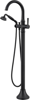 Wowkk Freestanding Bathtub Faucet Black Free Standing Tub Filler Brass Bathtub Faucets Floor Mounted Bathroom Tub Faucet with Hand Shower