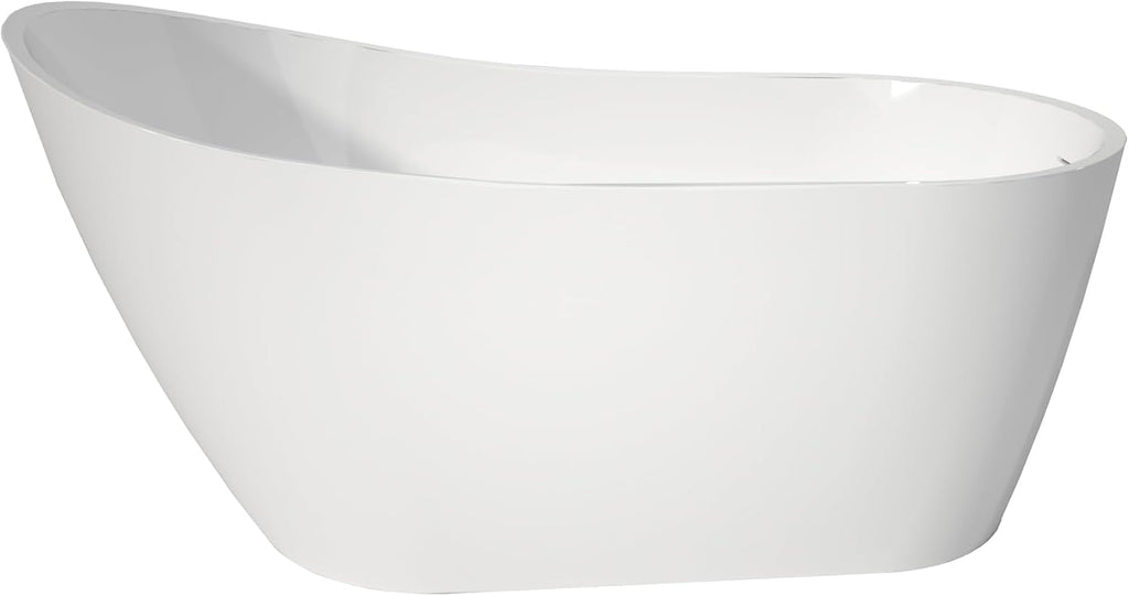 High back Acrylic Free Standing Bath tubs,Oval Shape Stand Alone White Soaker Tub(59×32 Inch)
