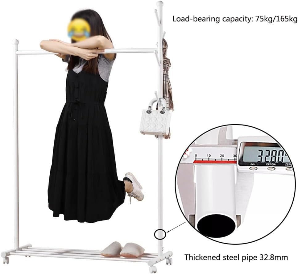Clothes Rack, Metal Rolling Garment Rack on Wheels, Clothes Rail with Storage Shelf for Bedroom, Hallway, Entryway(55x43x170cm)
