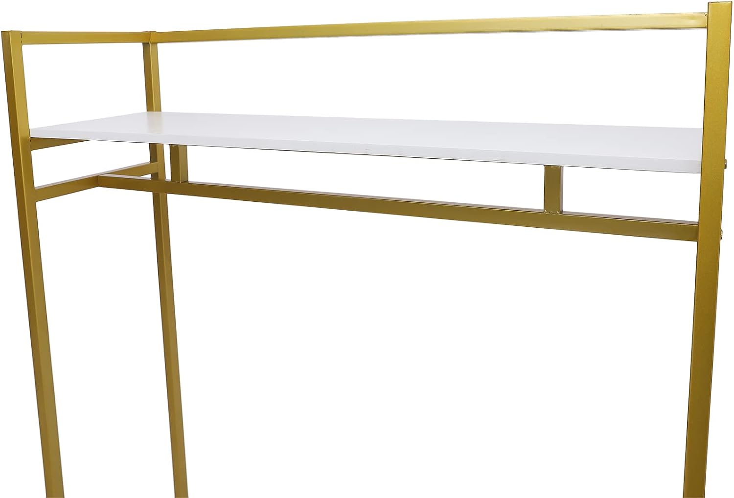 Gold Metal Clothes Display Stand with Panel,Heavy Duty Rectangle Retail Clothes Rack,Freestanding Garment Rack for Boutiques or Home (with Panel)