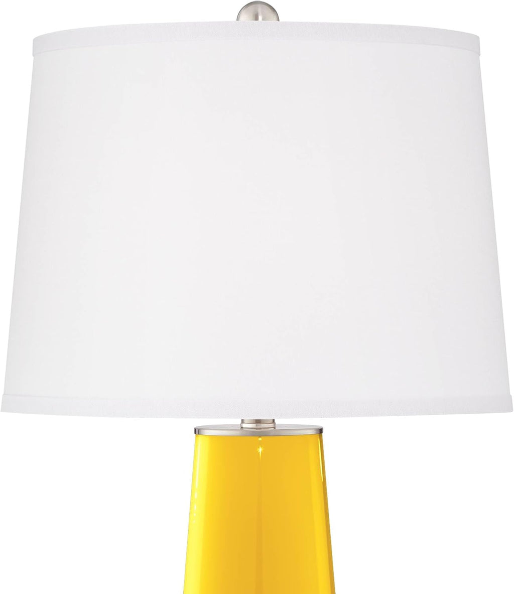 Color + Plus Leo 29 1/2' Tall Modern End Table Lamps Set of 2 Citrus Yellow Finish Glass Fabric White Shade Living Room Bedroom Bedside Nightstand House Office Home Reading Kitchen Entryway Console
