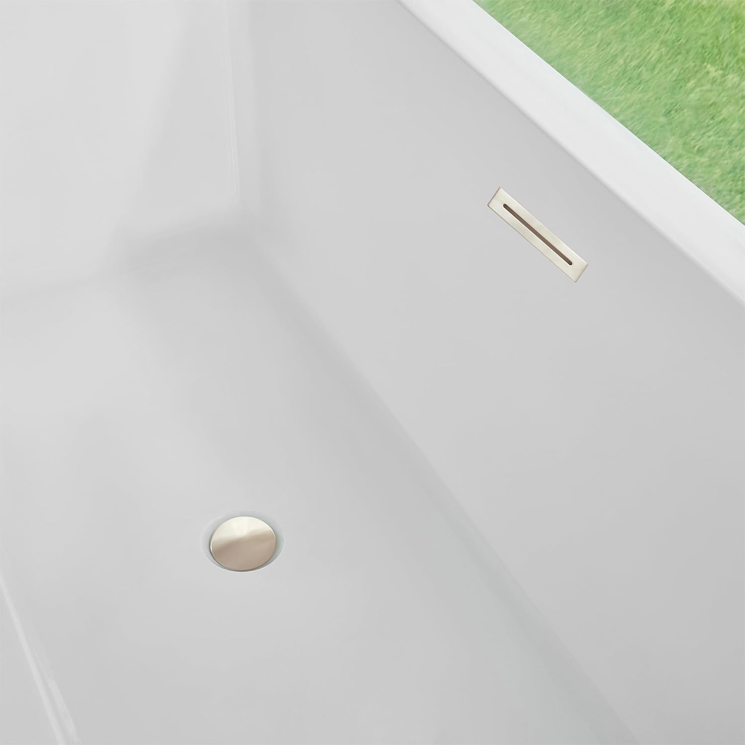 HomeBeyond 67 Inch Free Standing Bathtub | Acrylic Freestanding Soaking Tub, Square Bathroom Stand Alone Tub, Suitable Single Person Bathing, Brushed Nickel
