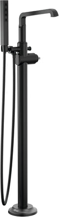 Delta Faucet Tetra Floor-Mount Freestanding Tub Filler with Hand Held Shower, Black Tub Faucet, Matte Black T4789-BLLHP-FL (Valve and Handle Not Included)