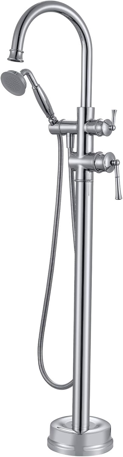 Free Standing Tub Faucet, Antique, Polished Chrome (B2311-CP) | H59-1 Premium Solid Brass, High Flow 6.6 GPM, Elegant & Vintage Styling