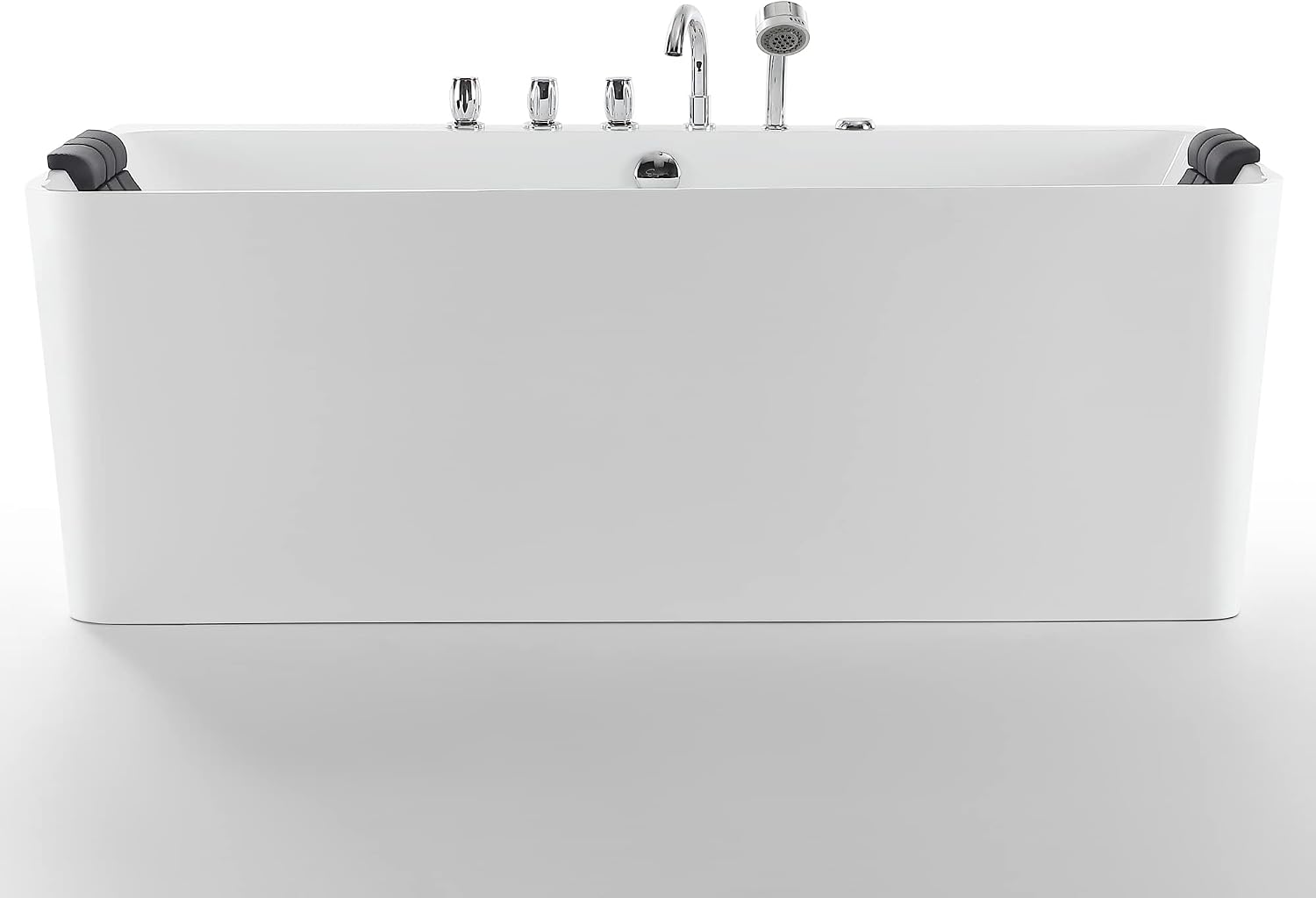 Whirlpool Bathtub 67 in. Acrylic Freestanding Bath Tub Hydromassage Gracefully Rectangle Shaped 8 Water Jets Soaking SPA, Double-Ended Massage Bathtubs with Black Pillows , White