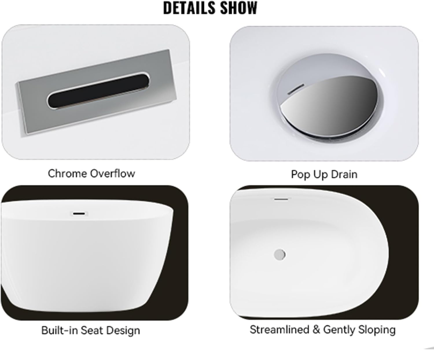 47' Freestanding Bathtub, Acrylic Contemporary Free Standing Tub Oval Shape Soaking Bath Tub with Chrome Overflow & Pop-Up Drain, Gloss White