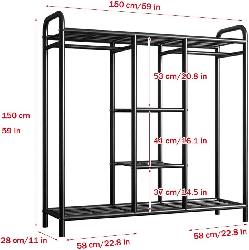 Wardrobe Closet for Hanging Clothes, Large Storage Organizer with Shelf, Freestanding Metal Garment Rack for Bedroom, Cloakroom