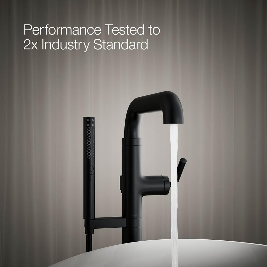 Kohler T27424-4-BL Tone™ Floor-mount bath filler trim with handshower, Matte Black