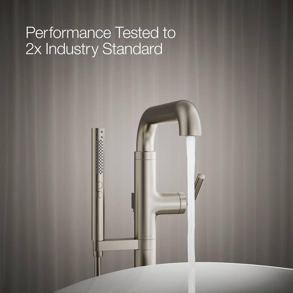 Kohler T27424-4-BN Tone™ Floor-mount bath filler trim with handshower, Vibrant Brushed Nickel