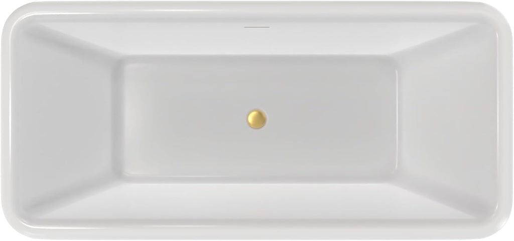 Crest 59 in. L x 31-1/2 in. W x 23-5/8 in. H Freestanding Acrylic Bathtub, Brushed Brass Drain