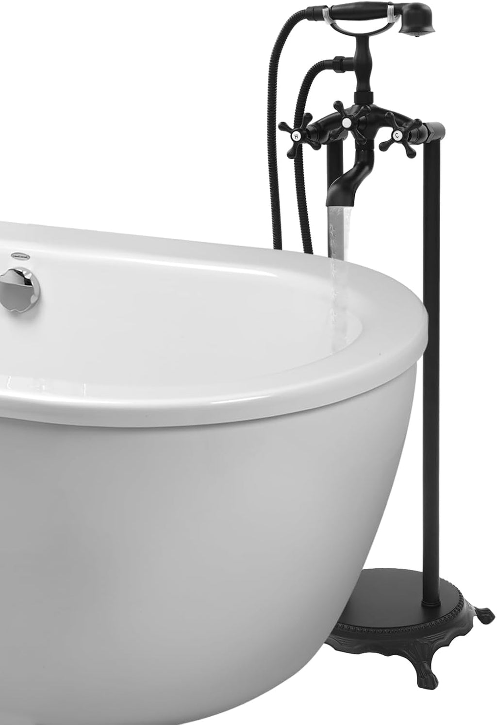 Freestanding Bathtub Faucet, Tub Filler with Handheld Shower, Brushed Nickel, Floor Mount Bathtub Faucet (Black)