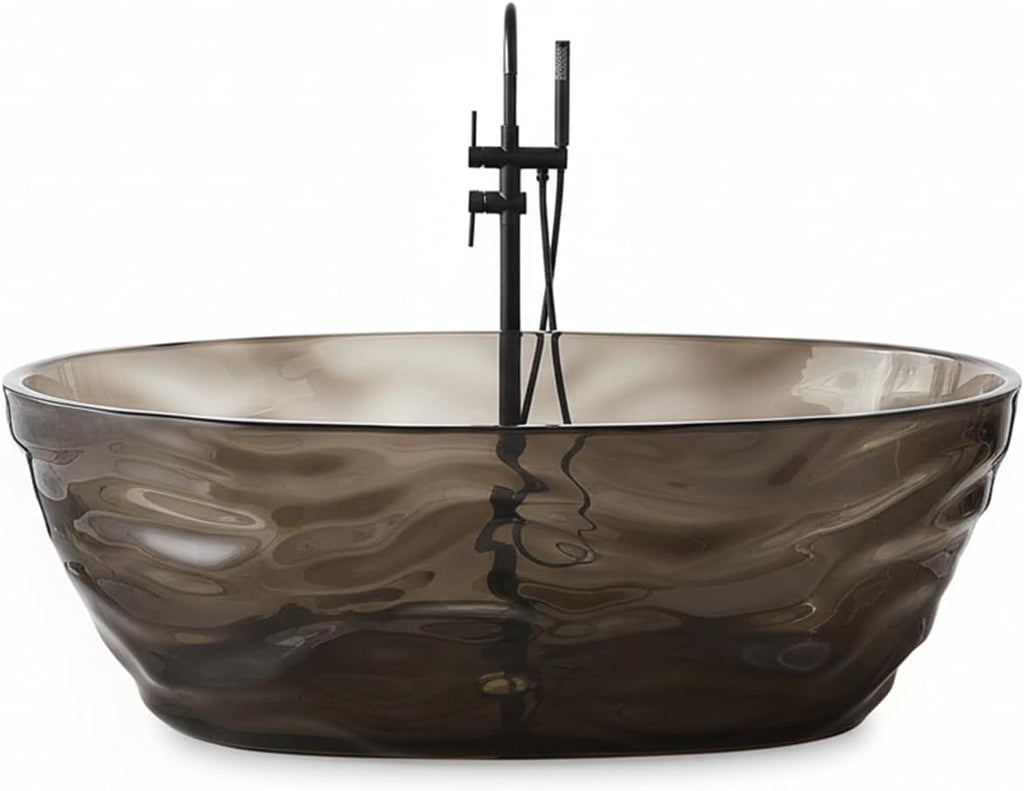 Cpingao 66' Resin Transparent Freestanding Bathtub, Contemporary Oval Stand Alone Tubs, Translucent Resin Freestanding Bath Tub 1670 MM with Drain Black 8851-1700-BK