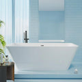 59' Freestanding Bathtub，Acrylic Deep Soak Tub, Glossy White, Easy Install with Overflow & Drain