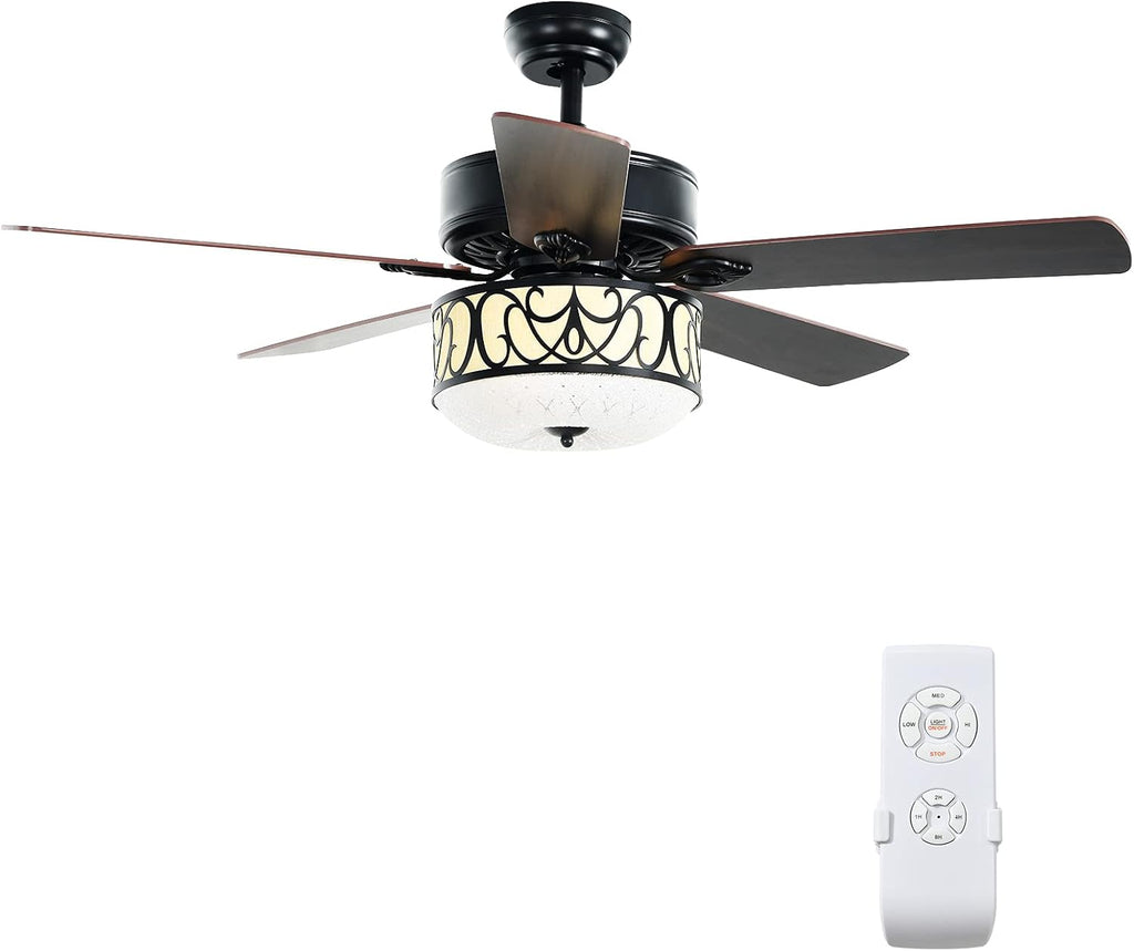Tangkula 52' Ceiling Fan w/Lights & Remote Control, Lighting Fan w/5 Reversible Blades, 3 Wind Speed, Timer Function, Fan Lamp Suitable for Living Room, Bedroom (Matte Black)