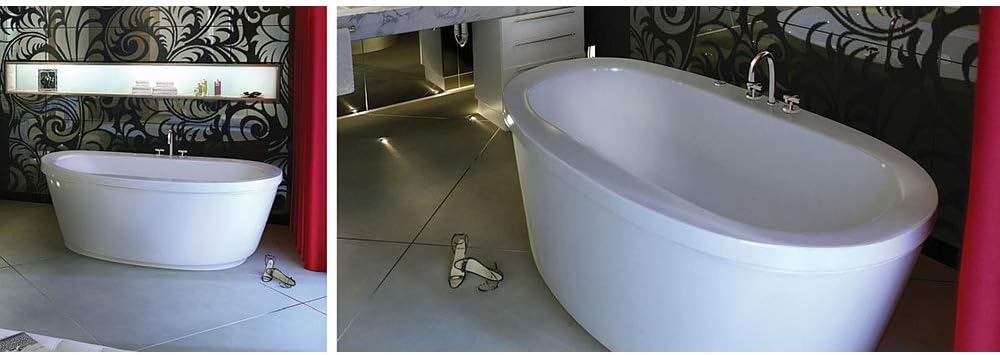 MAAX 105359-000-001 Jazz Oval Acrylic Freestanding Soaking Bathtub with Center Drain, 66-in L x 36-in W x 24-in H, White