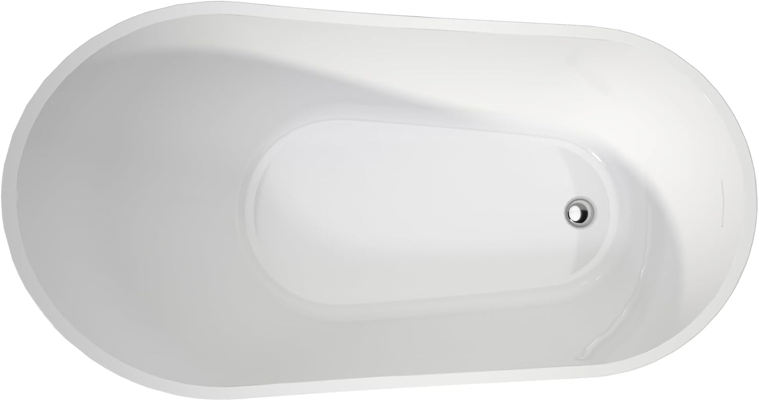 High back Acrylic Free Standing Bath tubs,Oval Shape Stand Alone White Soaker Tub(59×32 Inch)