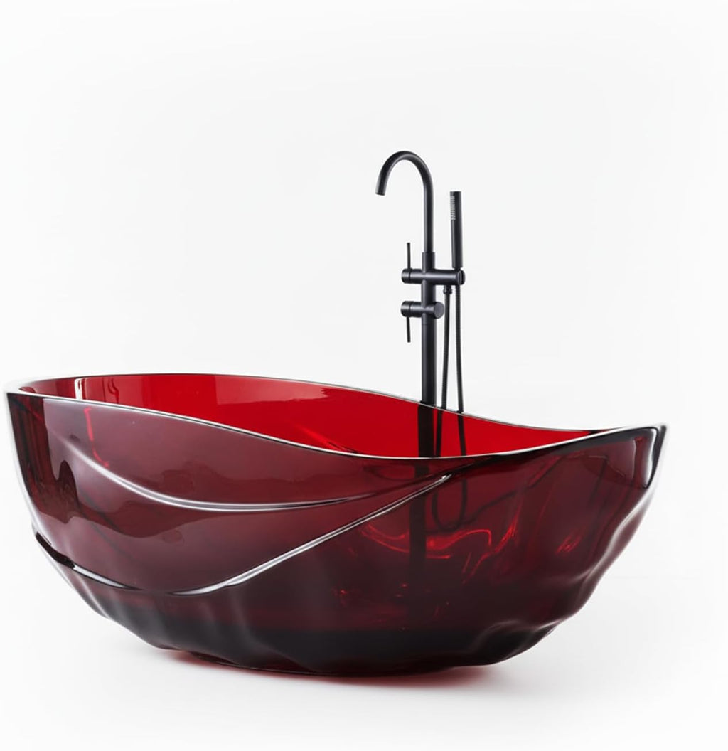 Cpingao 67' Resin Translucent Freestanding Bathtub, Modern Oval Stand Alone Tubs, Contemporary Transparent Resin Freestanding Bath 1700 MM with Drain Fiery Red 8852-1700-RED