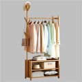 Wooden Clothes Rack with Storage, Freestanding Garment Rack with 6 Hooks, Stylish Coat Rack for Bedroom, Study, Dining Room & Dorm, 27.6' x 11.8' x 62.2' (Yellow)