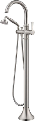 Wowkk Freestanding Tub Faucet Floor Mount Tub Filler Brushed Nickel Free Standing Bathtub Faucet Brass Bath Faucet with Hand Shower