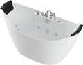 Empava 59 in. Acrylic Freestanding Tub Hydromassage Gracefully Oval Shaped Whirlpool 8 Water Jets Soaking SPA, Double-Ended Massage Bathtub with 2 Black Pillows