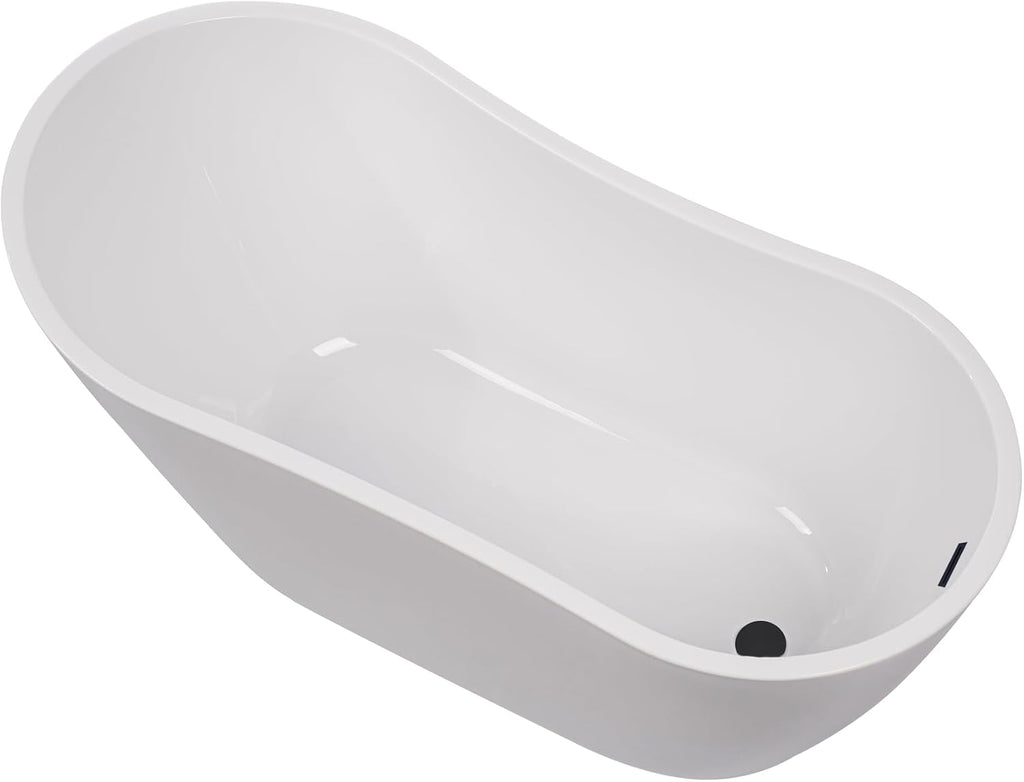 Vanity Art 55 x 28 Inch White Acrylic Freestanding Bathtub | Contemporary Design Soaking Tub with Pop-up Drain and Overflow Included, UPC Certified, VA6531-MB