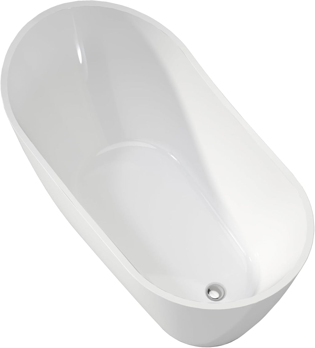 High back Acrylic Free Standing Bath tubs,Oval Shape Stand Alone White Soaker Tub(59×32 Inch)