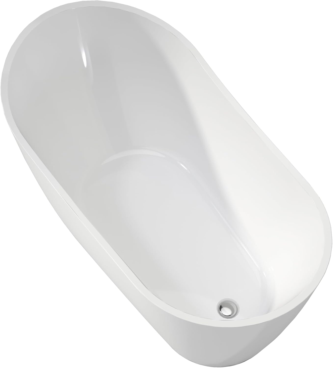 High back Acrylic Free Standing Bath tubs,Oval Shape Stand Alone White Soaker Tub(59×32 Inch)