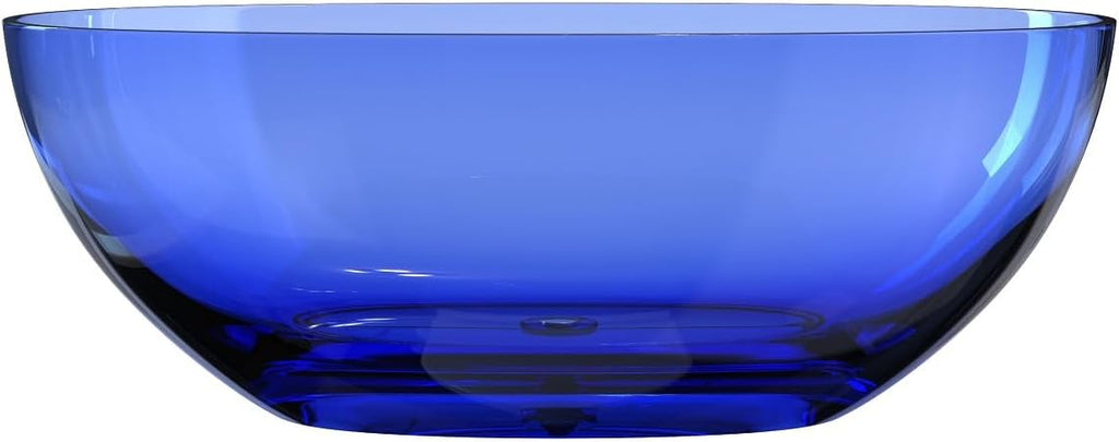 61' Premium Solid Surface Freestanding BathTubs, Upgraded Modern Transparent Blue Design Stand Alone Tub with Pop-up Drain