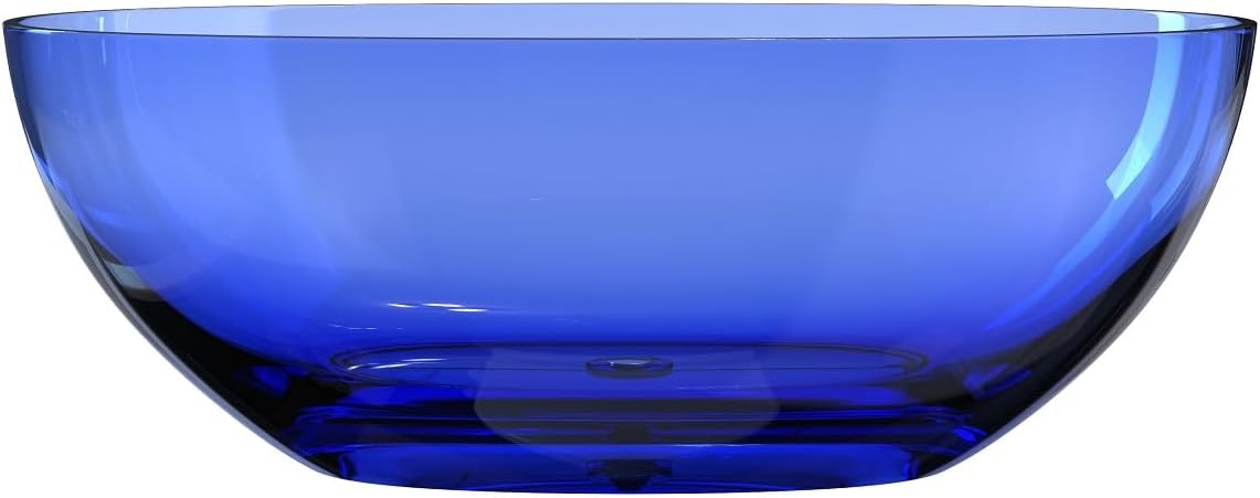 61' Premium Solid Surface Freestanding BathTubs, Upgraded Modern Transparent Blue Design Stand Alone Tub with Pop-up Drain