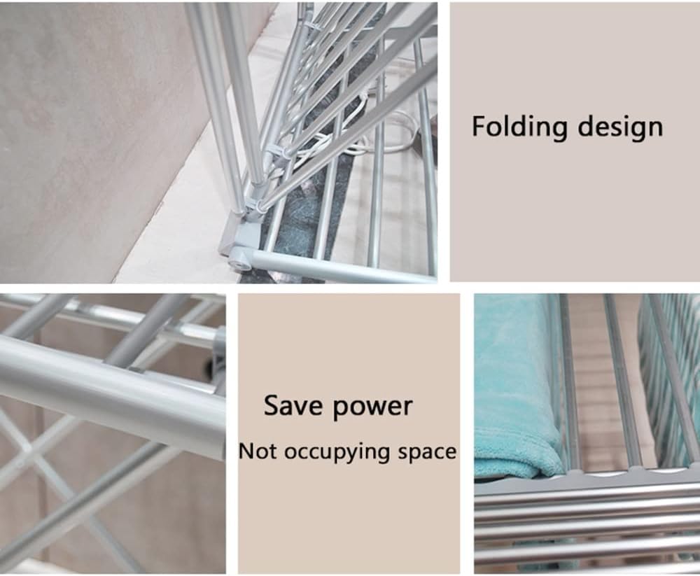 LKP Heated Drying Rack for Laundry, Collapsible Clothes Horse Rack Free-Standing, Electric Heated Towel Rail 45-55° Constant Temperature Garment Dryer Rack for Indoor/Outdoor