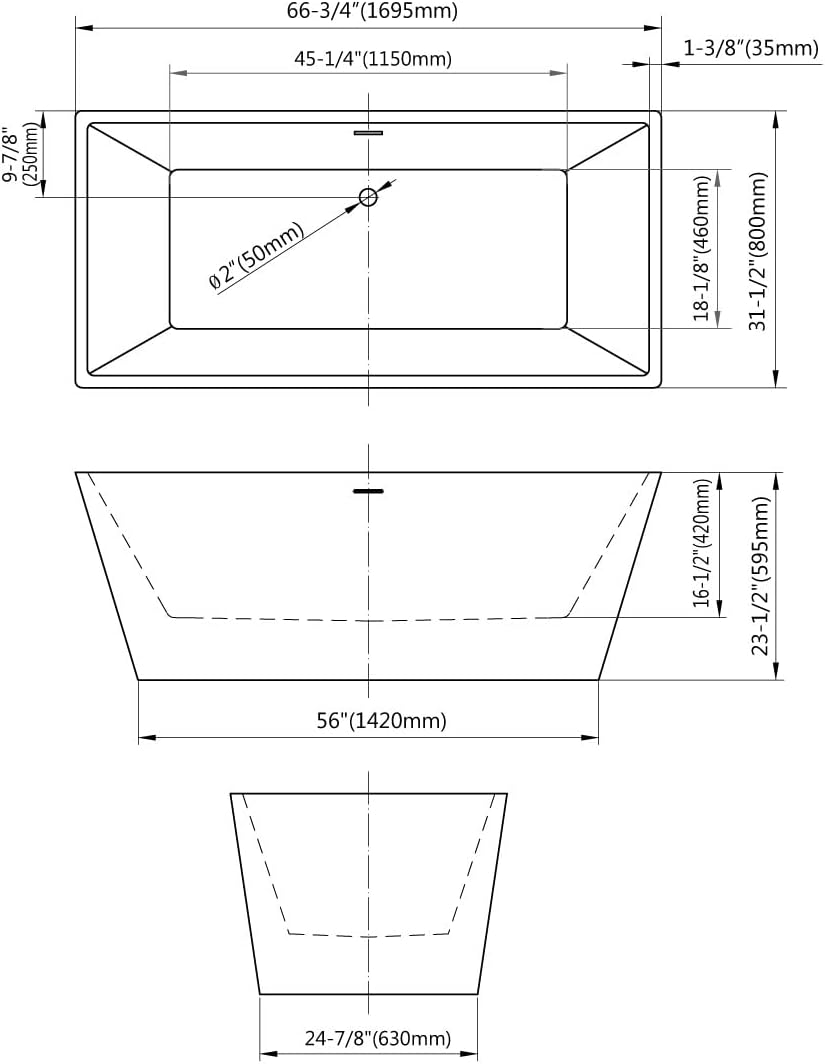 Dowell 072 66' Luxury Contemorary High Grade Acrylic FREE STANDING Bathtub Modern Red