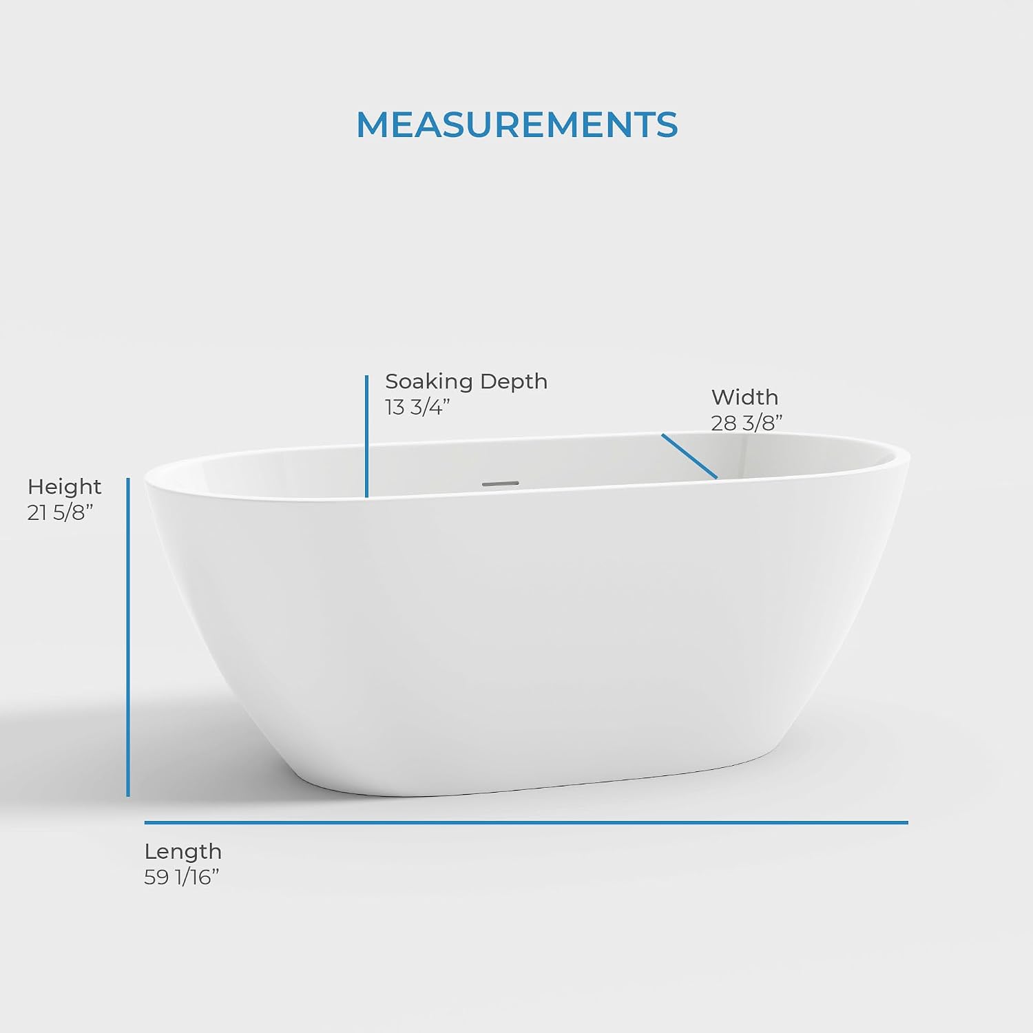 OVE Decors Ayago 59 in. Solid Surface Freestanding White Acrylic Soaking Bathtub, with Overflow and Chrome Pop-up Drain