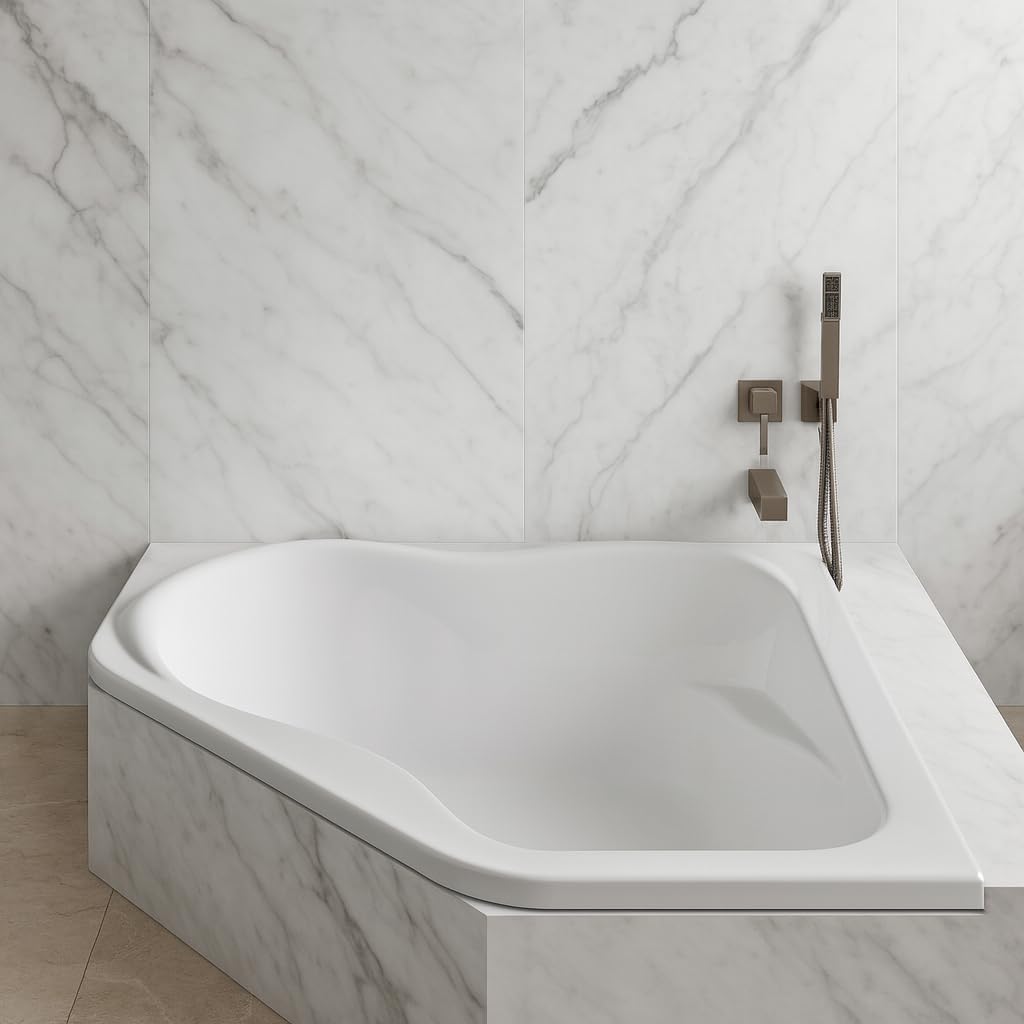 Carver Tubs - CK5959 - Modern Acrylic Fiberglass Soaking Corner Bathtub for Small Bathrooms - White Modern Curved Triangle Acrylic Bath Tub w/Headrest - Deep Relaxing Soak - 59'L x 59'W x 20.5'H