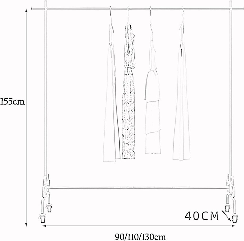 Coat Rack with Wheels Garment Racks Portable Clothing Rail Rolling Hanger Single Rod Clothes Retail Display Stand,Gold-90X40X155Cm