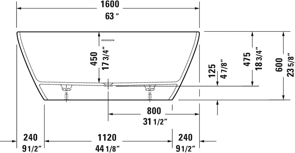 Duravit, 700477000000090, D-Neo 63' Free Standing Solid Surface Soaking Tub with Center Drain, Drain Assembly, and Overflow, White