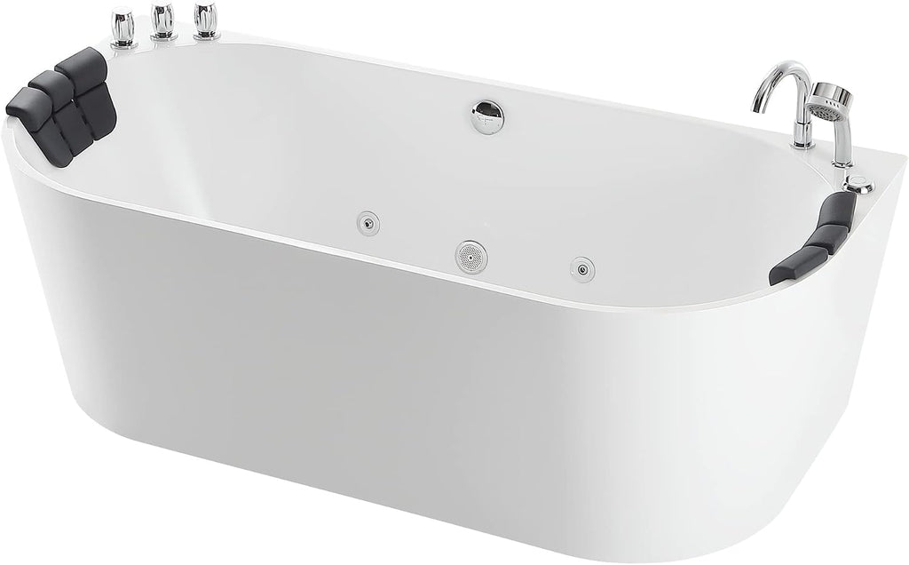 Empava 67' Freestanding Whirlpool Bathtub Oval with 8 Hydromassage Adjustable Water Jets Luxury Acrylic Massage SPA Soaking Bath Tub in White Double Ended