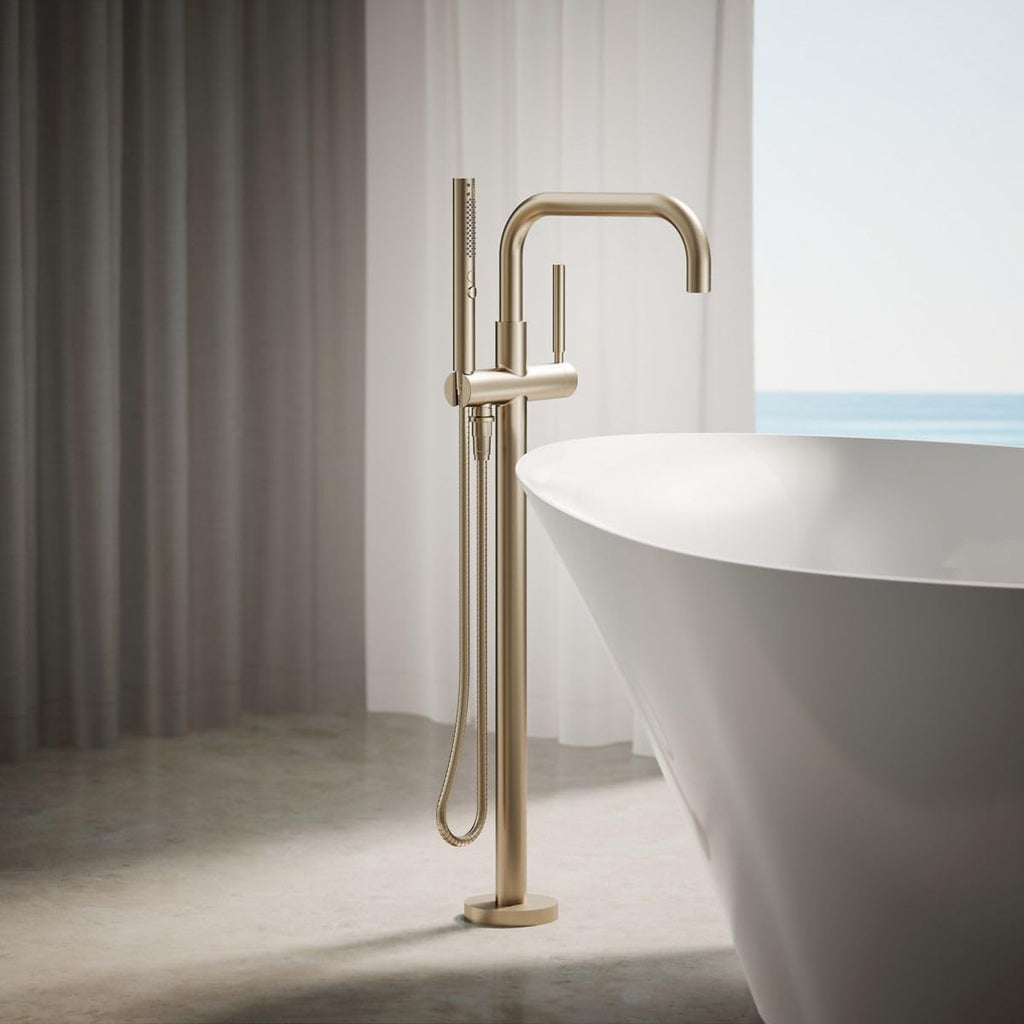 Kohler K-T97328-4-BV Purist Floor-mount bath filler trim with handshower, Vibrant Brushed Bronze