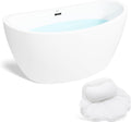 FerdY Naha 59' Acrylic Freestanding Bathtub, Curve Edge Freestanding Soaking Bathtub, Glossy White, cUPC Certified, Matte Black Drain& Bath Pillow for Bathtub,Thick Tub Pillows, Ergonomic Support