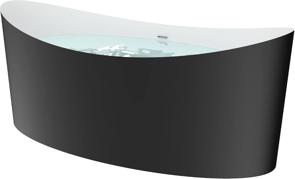 HEATGENE 68.5 Inches Acrylic Freestanding Bathtub Oval Modern Bathtub Contemporary Soaking Tub Easy to Install UPC Certified Drain & Overflow Assembly Included, Black