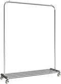 Heavy Duty Garment Rack Heavy Duty Clothes Rail On Wheels Silver Stainless Steel Clothing Rack with Shelves Freestanding Coat Rack for Bedroom and Living Room Large Capacity (80X40X160CM)