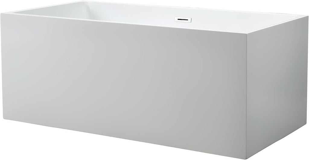 Vanity Art 59 X 30 Inch White Acrylic Freestanding Bathtub | Contemporary Design Soaking Tub with Pop-up Drain Overflow Included, UPC Certified VA6813B-S-PW