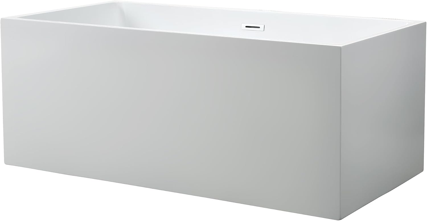 Vanity Art 59 X 30 Inch White Acrylic Freestanding Bathtub | Contemporary Design Soaking Tub with Pop-up Drain Overflow Included, UPC Certified VA6813B-S-PW