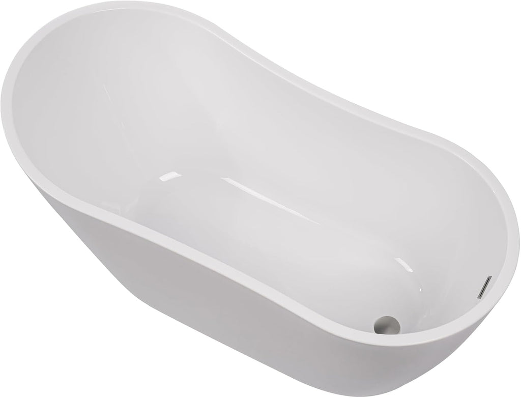 Vanity Art 55 x 28 Inch White Acrylic Freestanding Bathtub | Contemporary Design Soaking Tub with Pop-up Drain and Overflow Included, UPC Certified, VA6531-BN